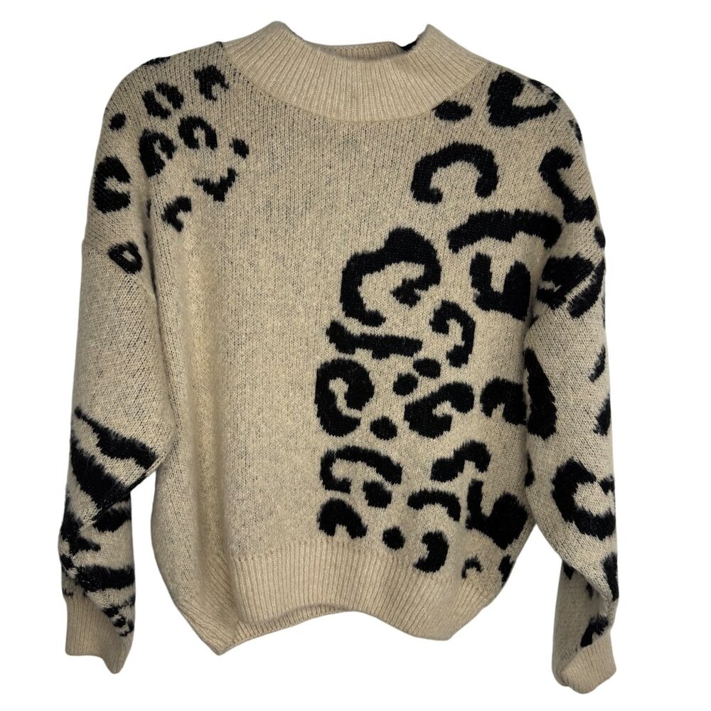 Topshop Leopard Print‎ Bat Sleeve Pullover Sweater Beige/Black